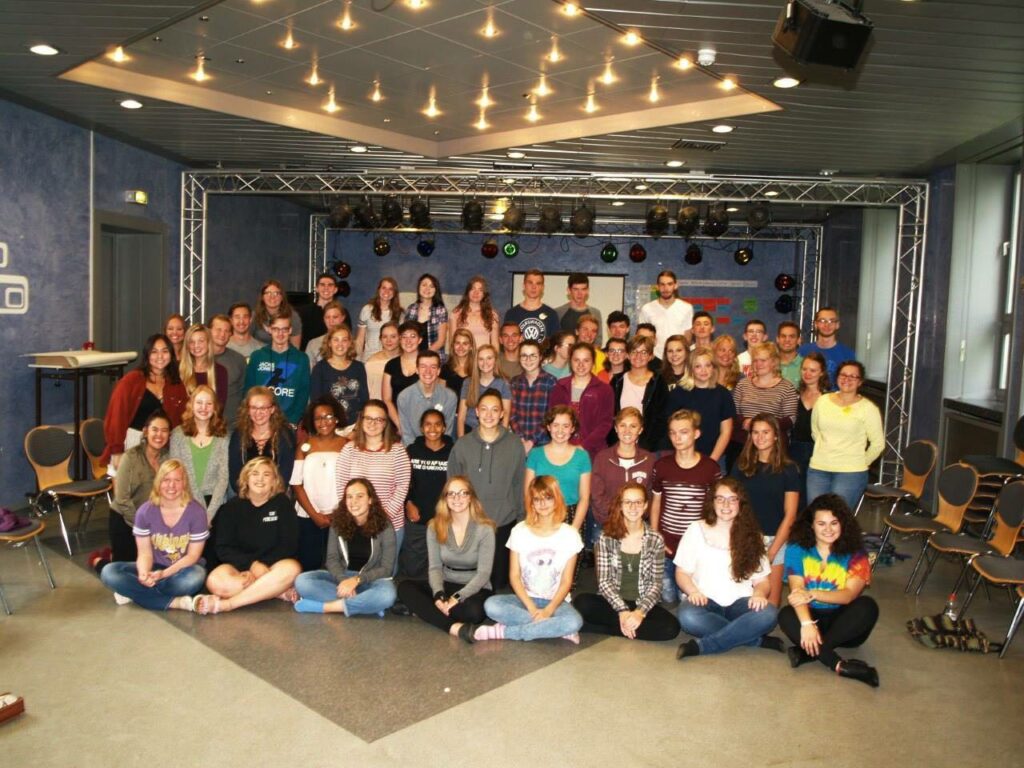 The YFU/CBYX 2017-2018 recipients in a youth hostel for language/culture camp