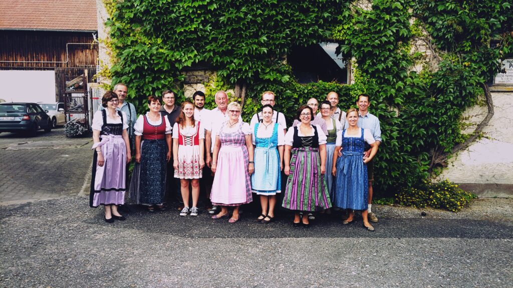 Me in a traditional Bavarian dress (Dirndl) with my traditional Bavarian folk dance class